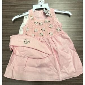 Vintage Crayon Kids It's Baby Bloomer Bonnet Dress Set 12M Pink White Smocked